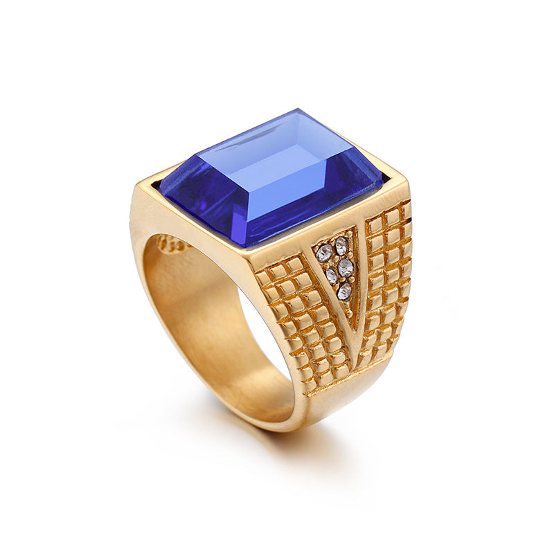 Wholesale Stainless Steel Retro Gemstone Gold Ring for Men - Stylish Domineering Fashion Accessory