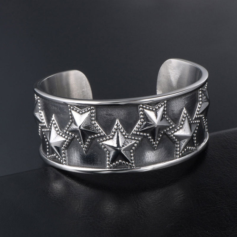 Titanium Steel Pentagram Punk Bracelet for Men - Retro Wide Design