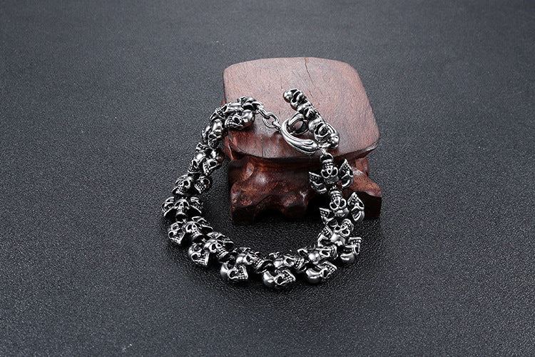 Titanium Steel Men's Skull Bracelet with Religious Totem Design