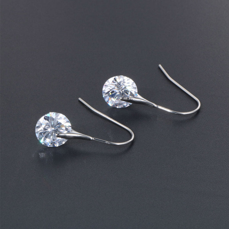 Chic Korean OL Zircon Stud Earrings with Durable Titanium Steel Ear Hooks