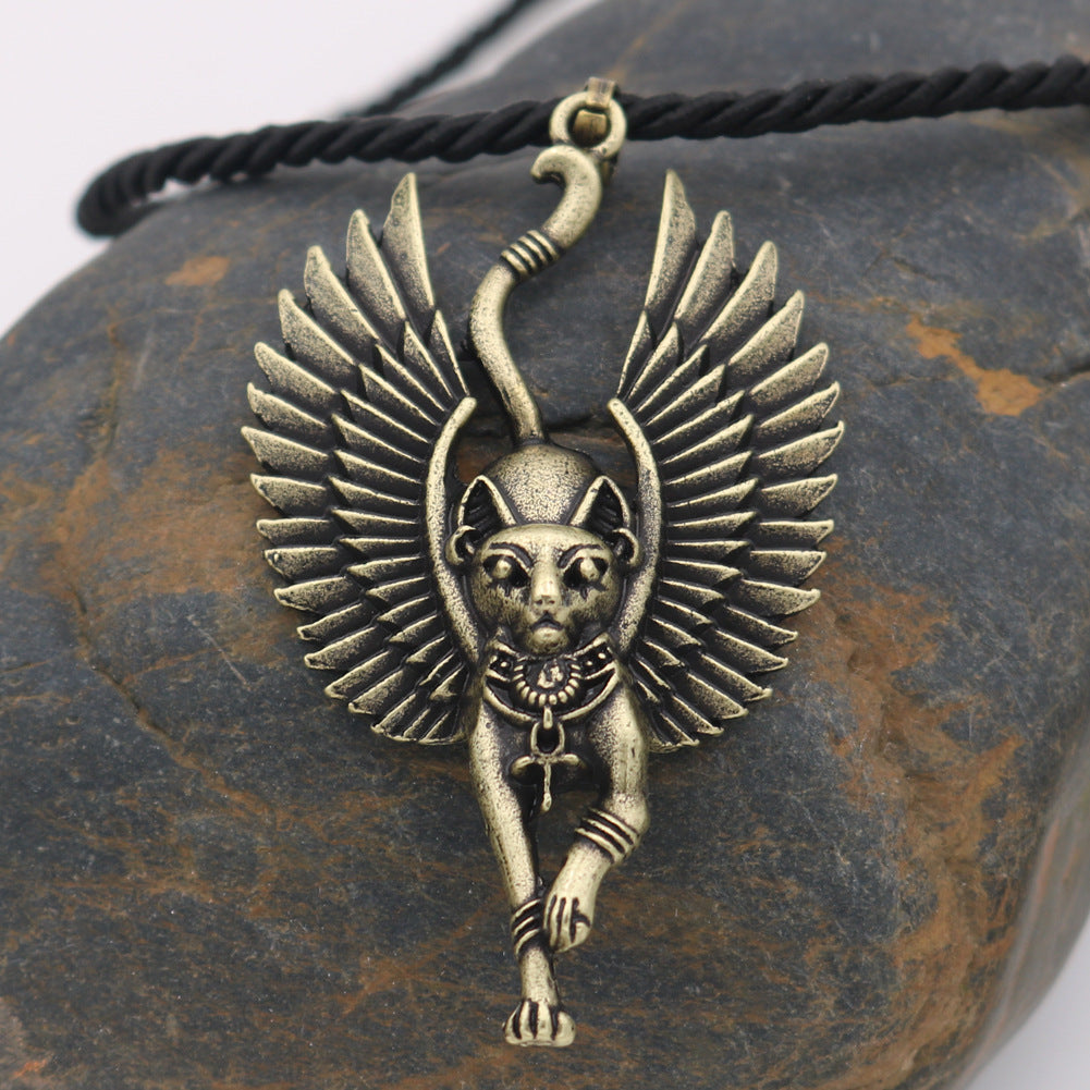 Ancient Egyptian Bastet Cat Necklace with Egyptian Sphinx Pendant - Norse Legacy Collection