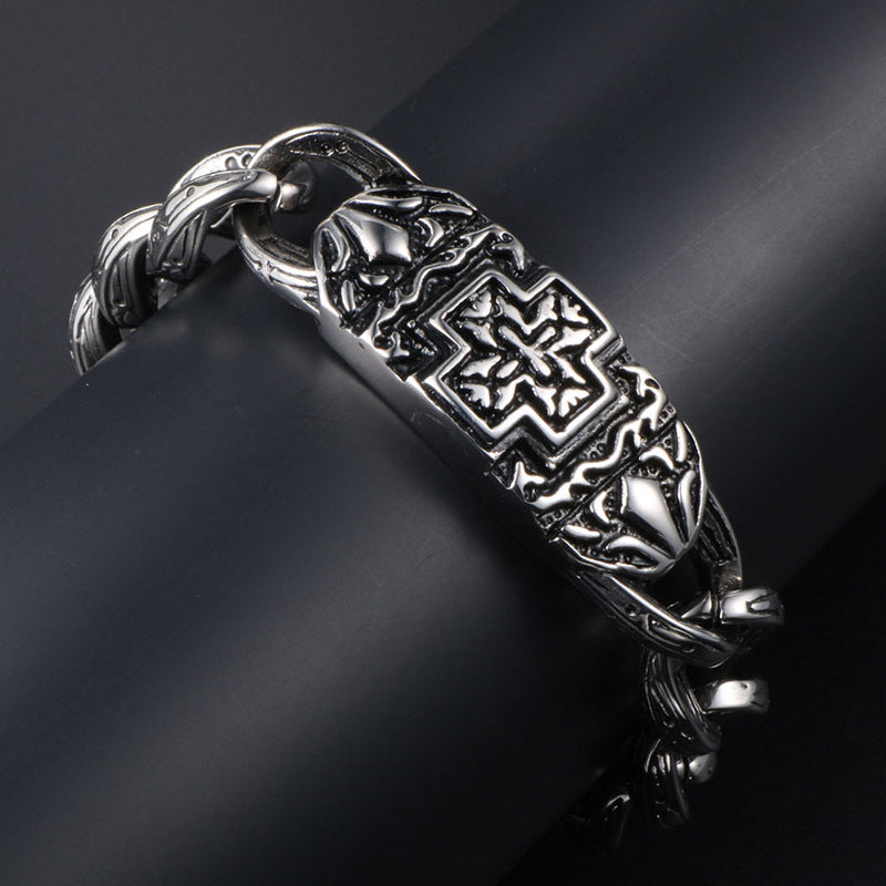 Men's Punk-Inspired Titanium Steel Chain Bracelet with Cross Design