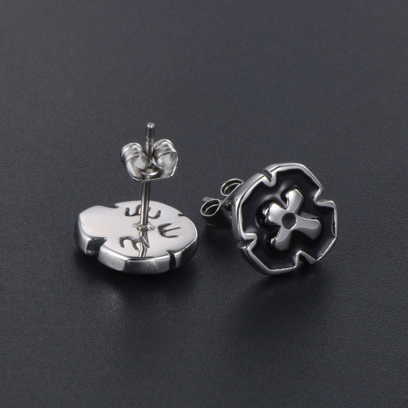 Cross Titanium Steel Men's Stud Earrings - Bold Fashion Ear Accessories for a Confident Look