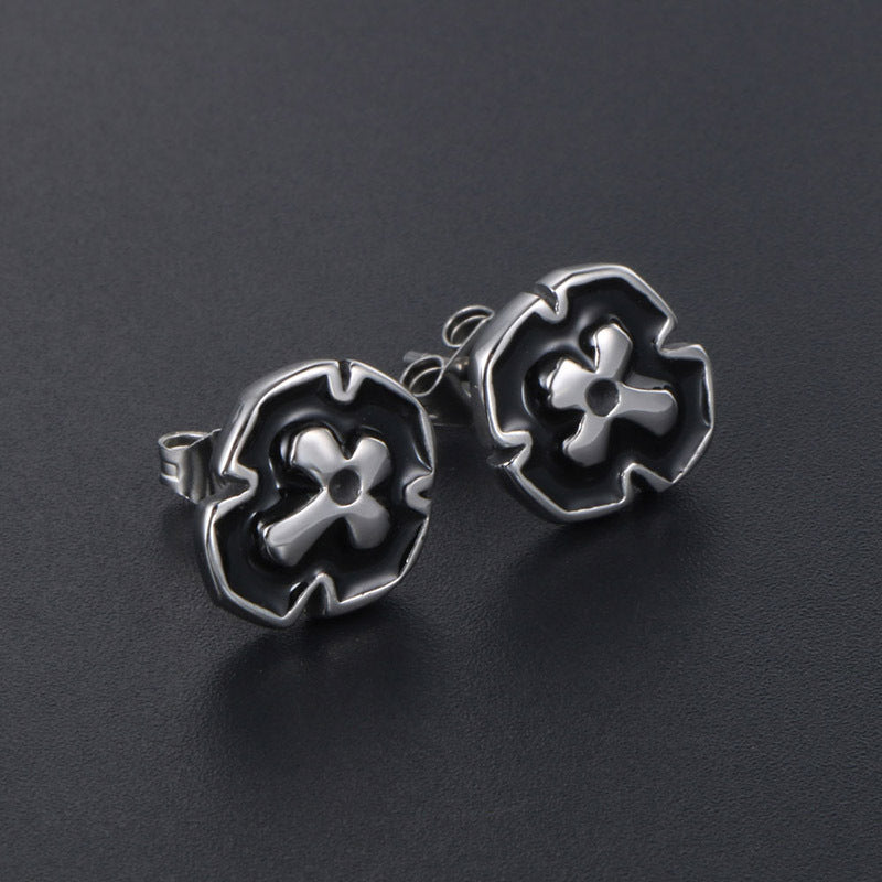 Cross Titanium Steel Men's Stud Earrings - Bold Fashion Ear Accessories for a Confident Look