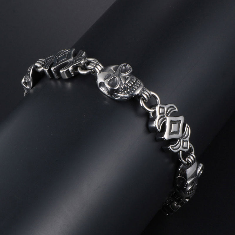 Personalized Titanium Steel Skull Bracelet for Men - Hip-Hop Street Style Accessory