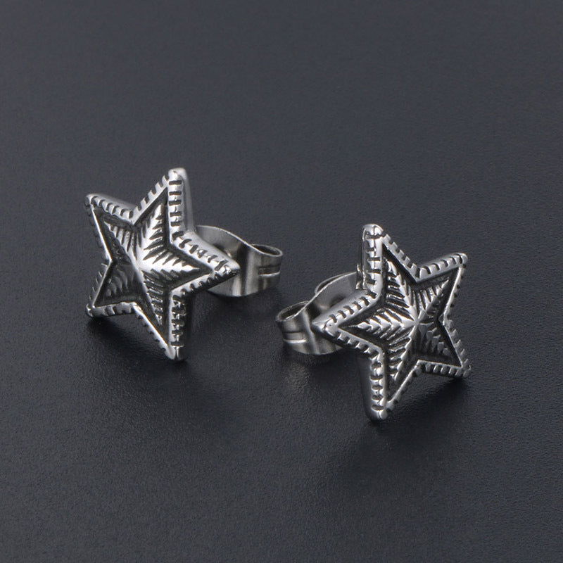 Vintage-Inspired Titanium Steel Star Earrings - Unisex Jewelry from Japan & South Korea, Ideal Gift for Everyone