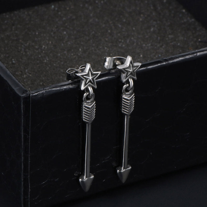 Trendy Personalized Titanium Steel Star Sword Earrings for Youth