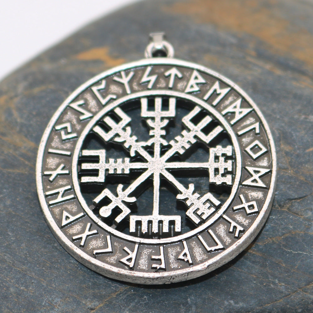 Viking Compass Odin Logo Necklace - Nordic Runavon Metal Pendant