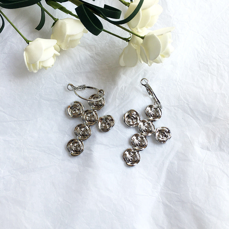 Retro Rose Alloy Earrings with European and American Flair for Women