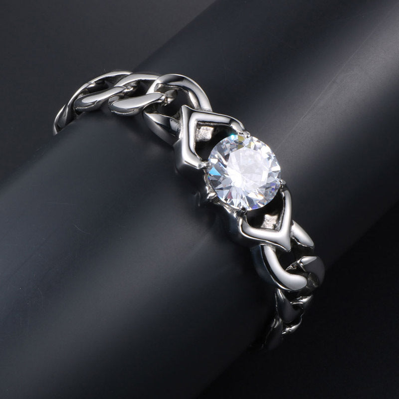 Unisex Titanium Steel Bracelet with Dazzling Zircon Details - Trendy Korean Fashion Accessory