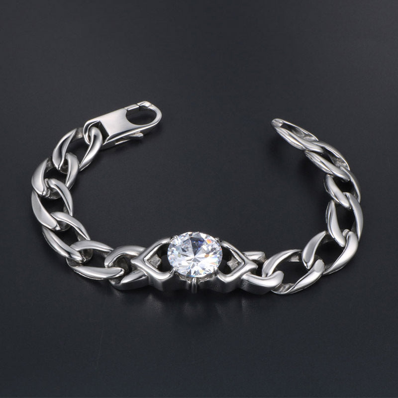 Unisex Titanium Steel Bracelet with Dazzling Zircon Details - Trendy Korean Fashion Accessory