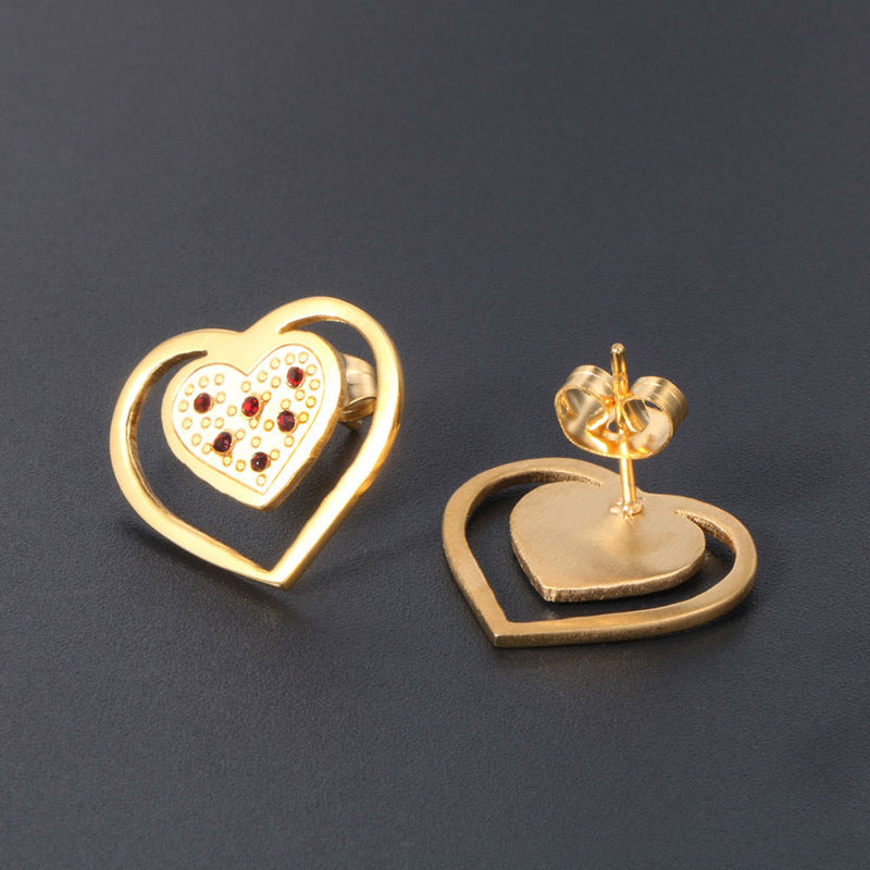 Elegant 18K Gold Heart-Shaped Titanium Steel Earrings for Women - Adorable Peach Design, Wholesale Pricing Available