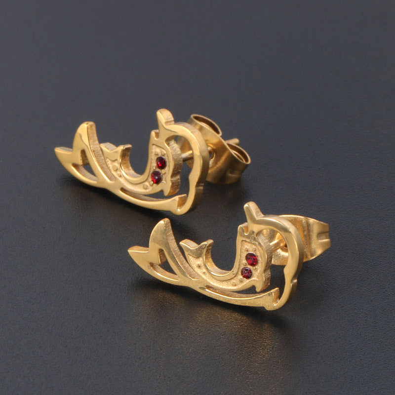 Chic 18K Gold Plated Dolphin Diamond Stud Earrings for Women - Japanese and Korean Inspired Jewelry