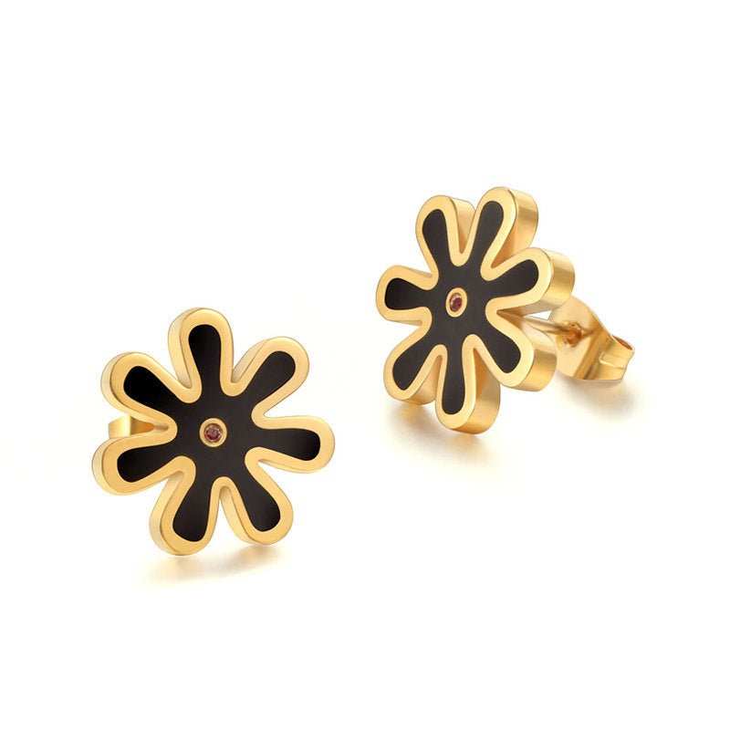 Charming Gold-Plated Daisy Stud Earrings - Japanese and Korean Titanium Steel Floral Design for Elegant Girls