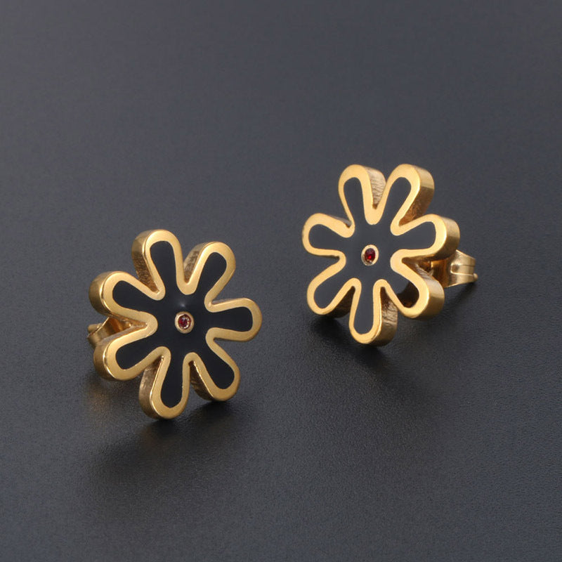 Charming Gold-Plated Daisy Stud Earrings - Japanese and Korean Titanium Steel Floral Design for Elegant Girls