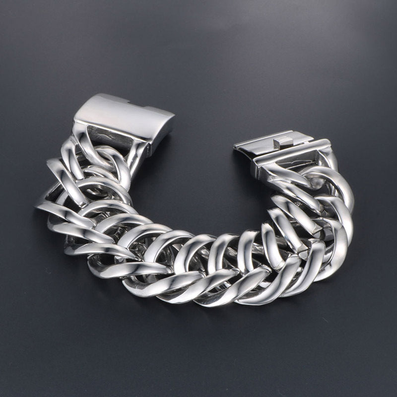 Customized Extra-Wide Titanium Steel Men's Bracelet with Rugged Rock Chain for Wholesale Jewelry