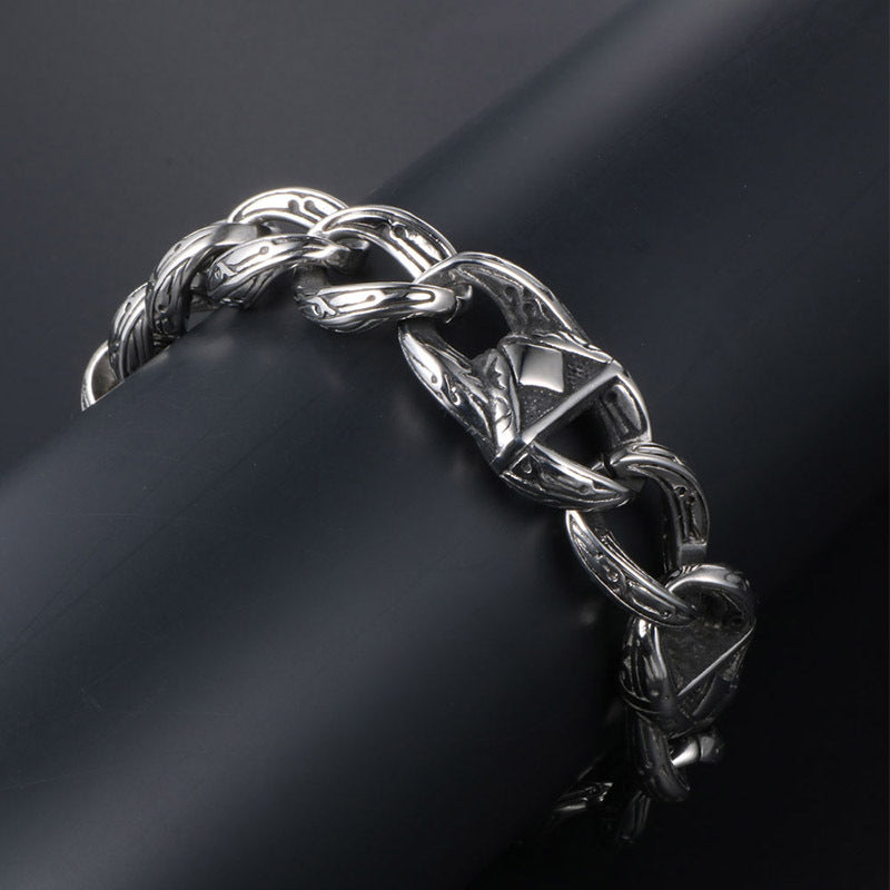 Stylish Men's Titanium Steel Hip-Hop Rock Pattern Bracelet - Fashionable Wholesale Accessory