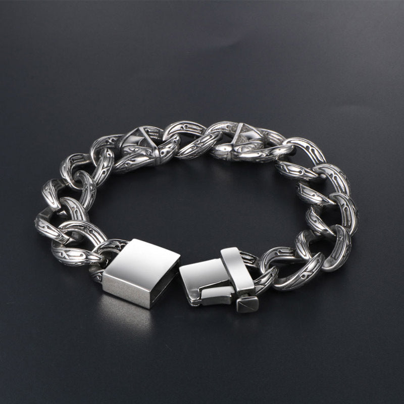 Stylish Men's Titanium Steel Hip-Hop Rock Pattern Bracelet - Fashionable Wholesale Accessory