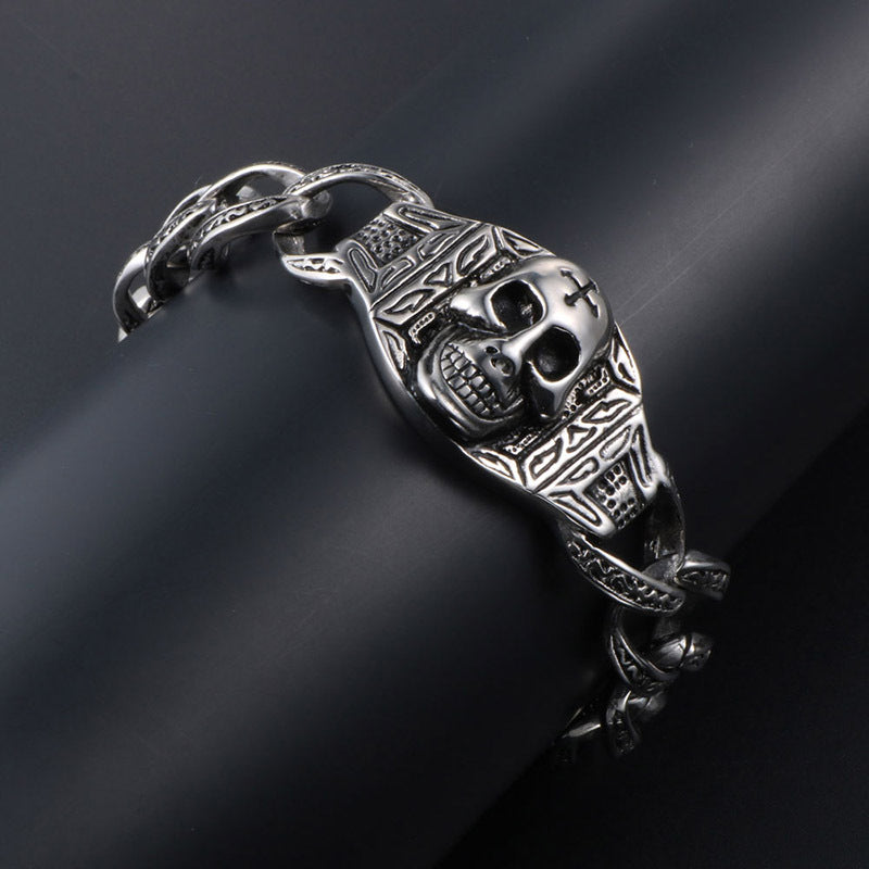 Men's Retro Rock Skull Bracelet - Edgy Titanium Steel Nightlife Accessory