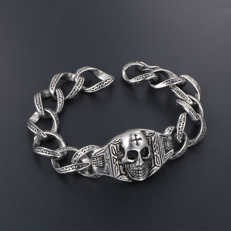 Men's Retro Rock Skull Bracelet - Edgy Titanium Steel Nightlife Accessory