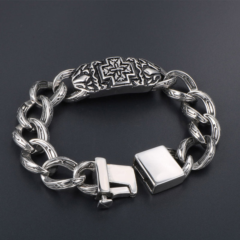 Men's Punk-Inspired Titanium Steel Chain Bracelet with Cross Design