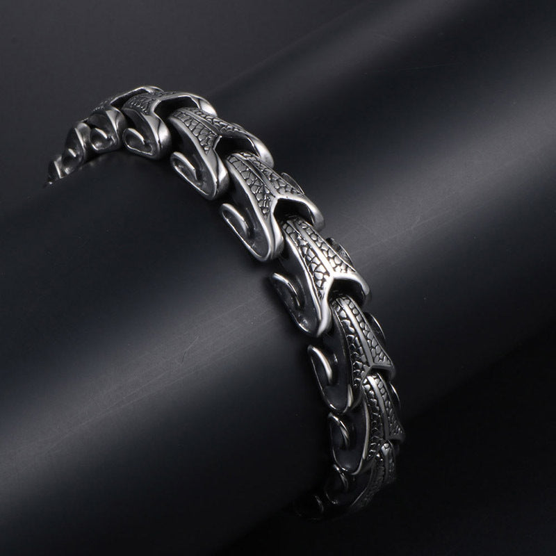 Titanium Steel Men's Scale Pattern Bracelet - Bold Punk Jewelry for the Modern Man