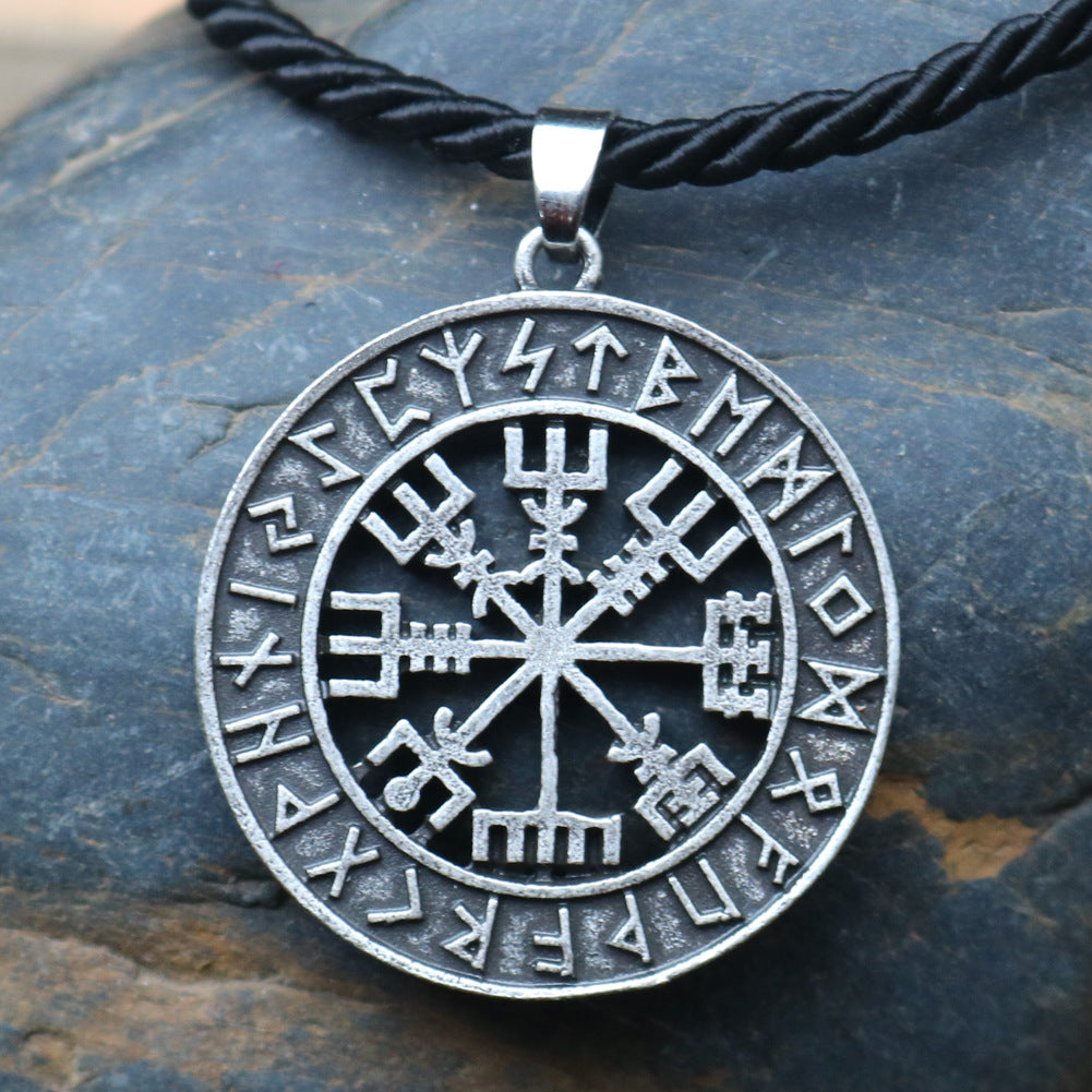 Viking Compass Odin Logo Necklace - Nordic Runavon Metal Pendant