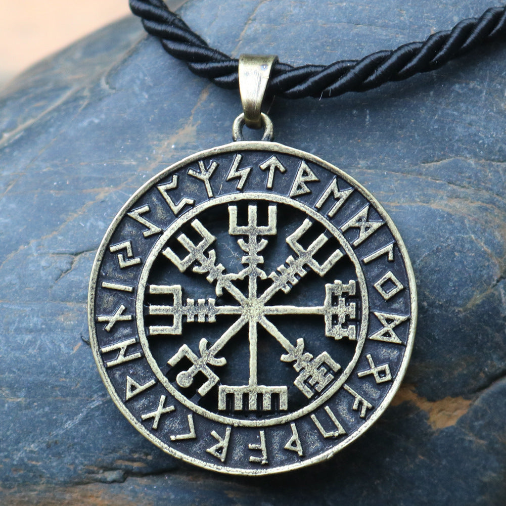 Viking Compass Odin Logo Necklace - Nordic Runavon Metal Pendant