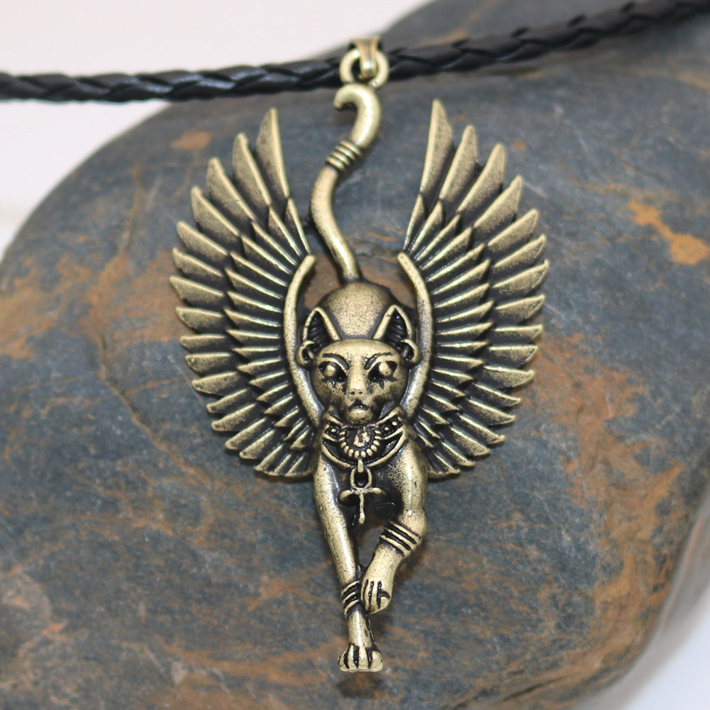 Ancient Egyptian Bastet Cat Necklace with Egyptian Sphinx Pendant - Norse Legacy Collection