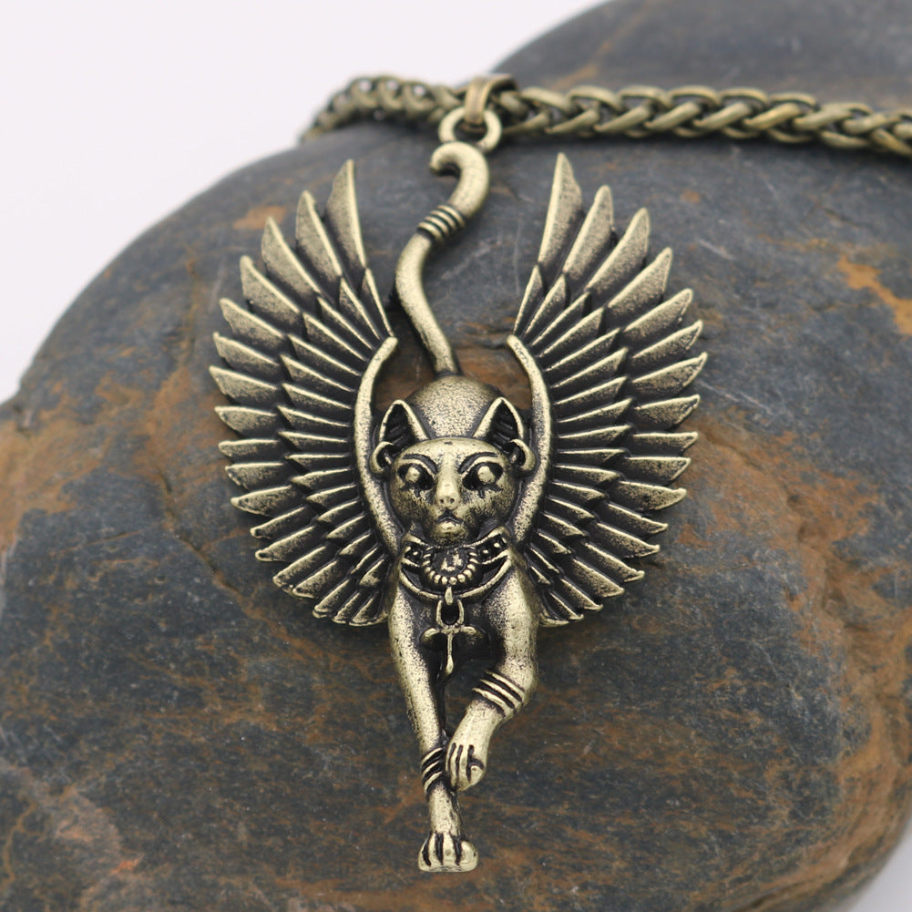 Ancient Egyptian Bastet Cat Necklace with Egyptian Sphinx Pendant - Norse Legacy Collection