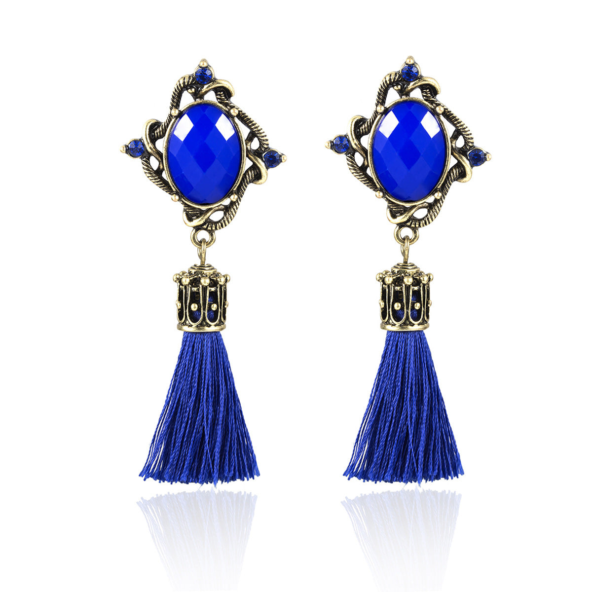 Bohemian Round Earrings with Diamond Pendant and Tassel Detail