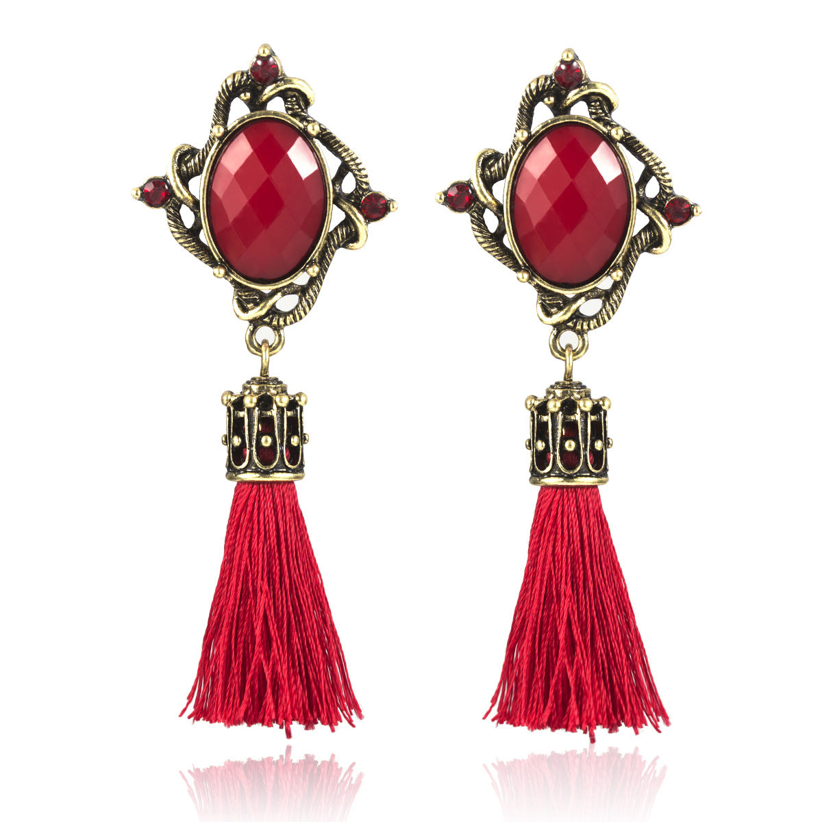 Bohemian Round Earrings with Diamond Pendant and Tassel Detail