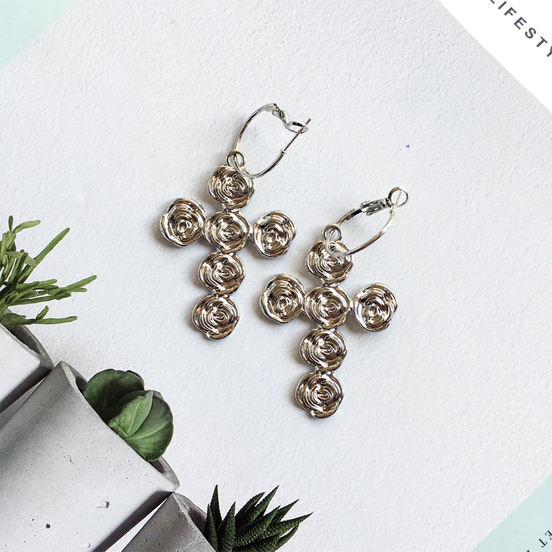 Retro Rose Alloy Earrings with European and American Flair for Women