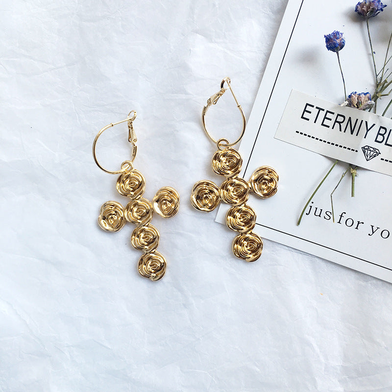 Retro Rose Alloy Earrings with European and American Flair for Women