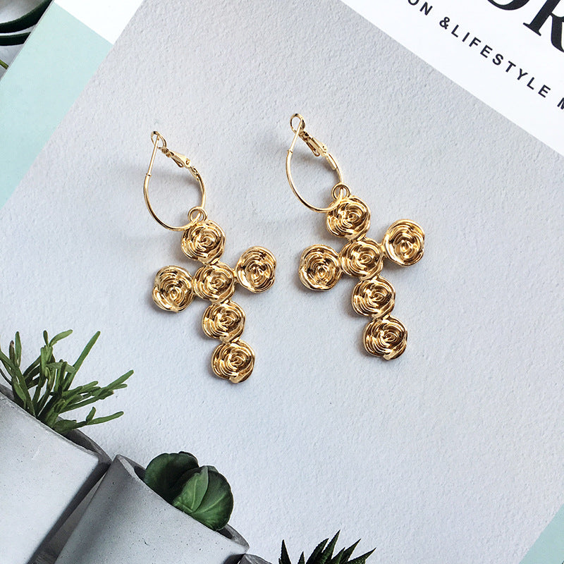 Retro Rose Alloy Earrings with European and American Flair for Women