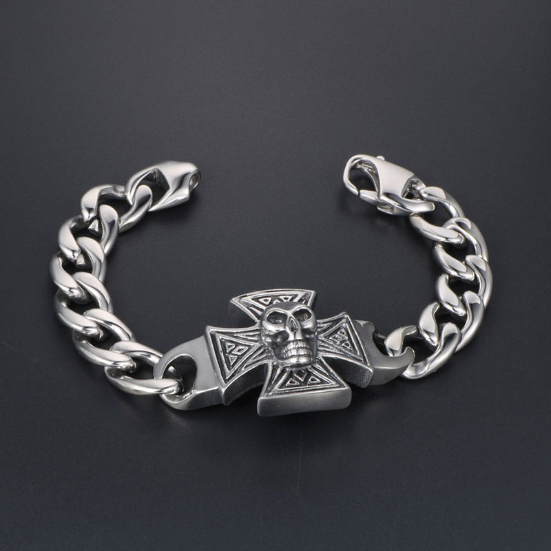 Titanium Steel Skull & Ghost Dragon Bracelet - Edgy Punk Accessory for Men