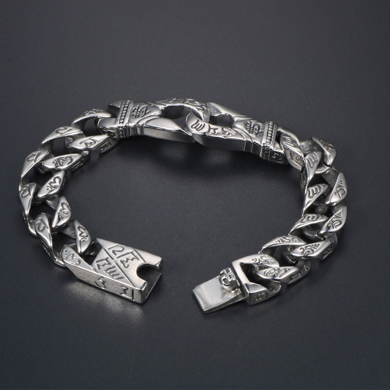 Punk Retro Buddha Titanium Steel Interlocking Bracelet for Trendy Men