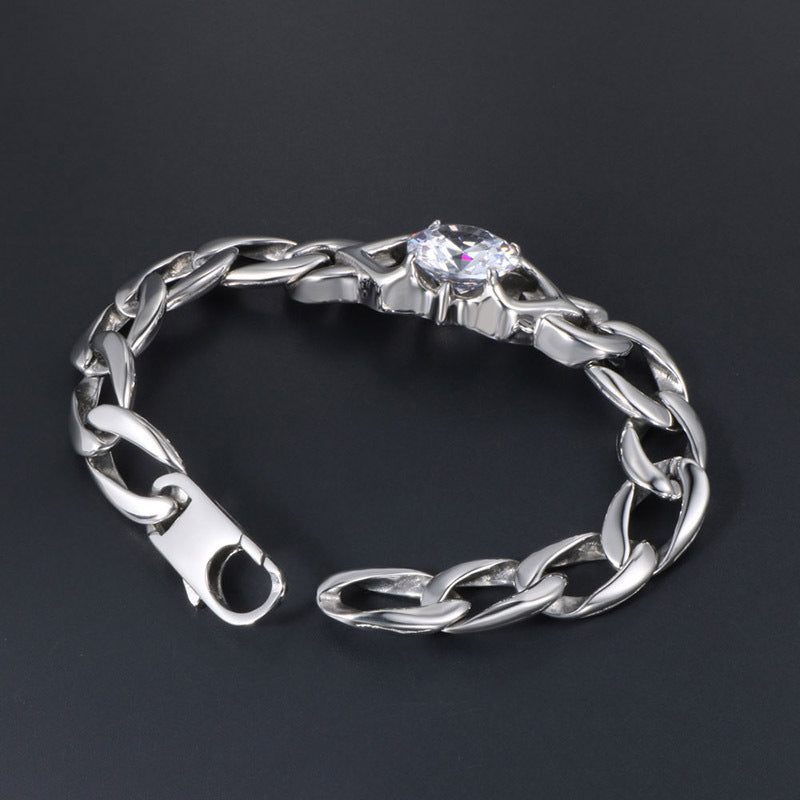 Unisex Titanium Steel Bracelet with Dazzling Zircon Details - Trendy Korean Fashion Accessory