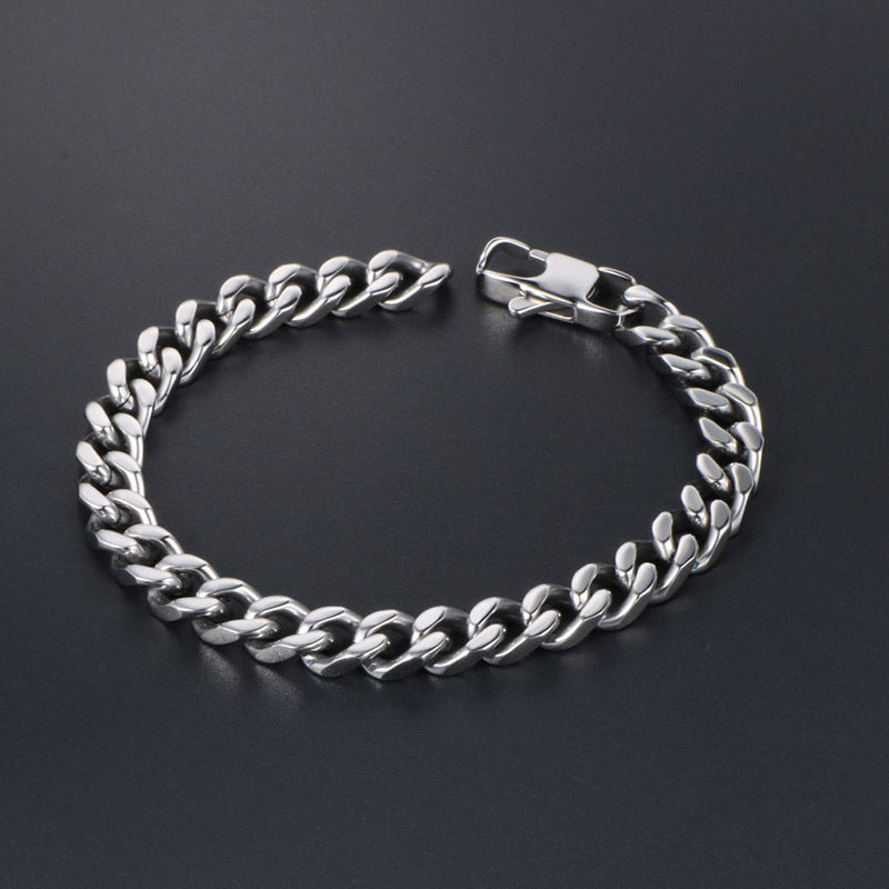 Titanium Steel Men's Hip-Hop Flat Chain Bracelet - Trendy Cross-Border Fashion Accessory