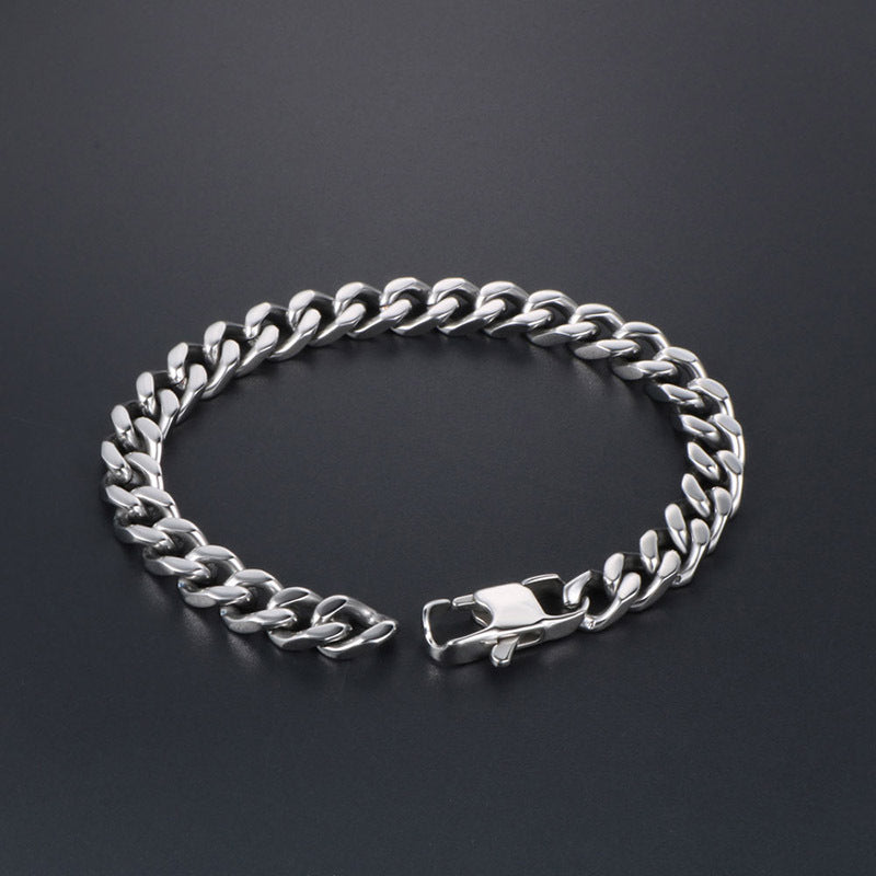 Titanium Steel Men's Hip-Hop Flat Chain Bracelet - Trendy Cross-Border Fashion Accessory