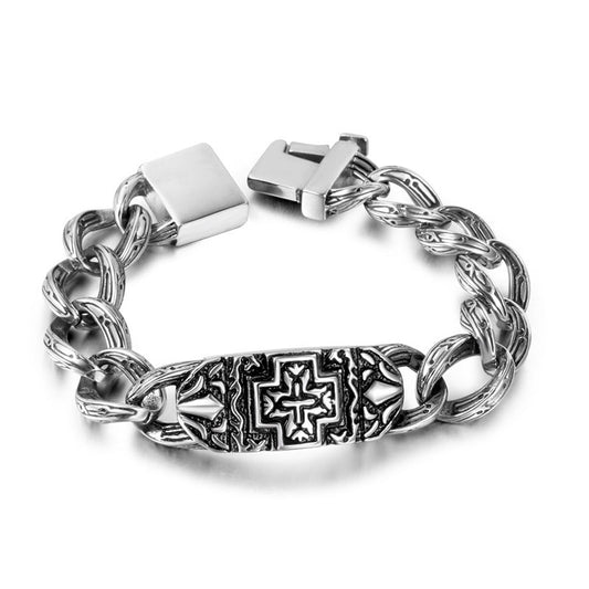 Men's Punk-Inspired Titanium Steel Chain Bracelet with Cross Design