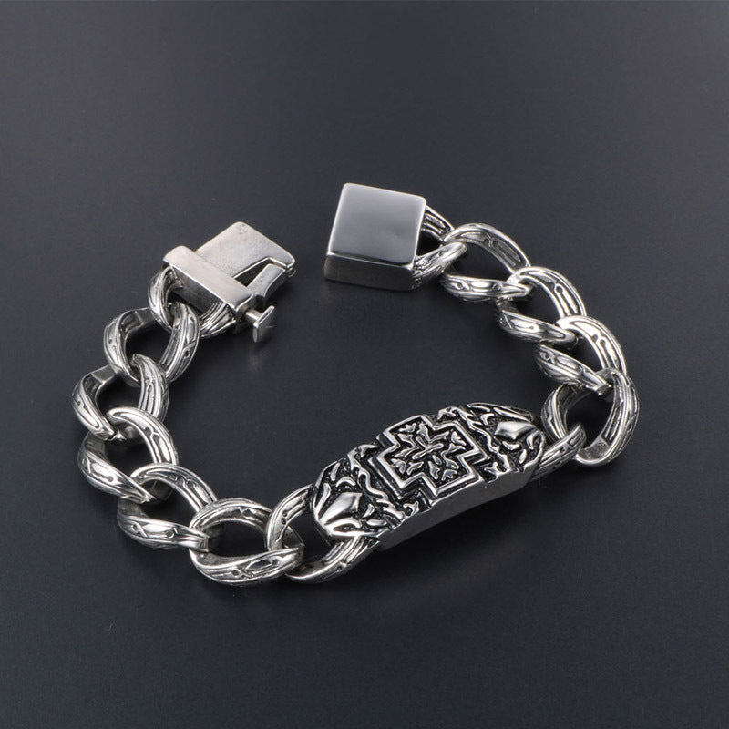 Men's Punk-Inspired Titanium Steel Chain Bracelet with Cross Design