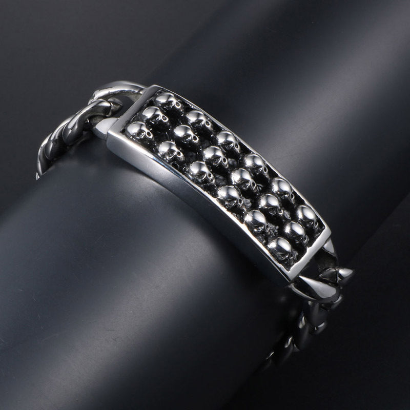 Edgy Titanium Steel Skull Bracelet for Men - Stylish Punk-Inspired Design