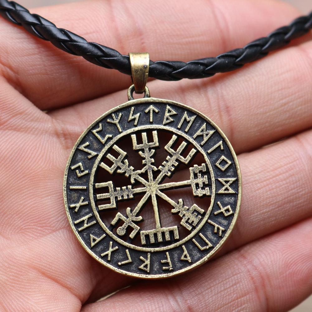 Viking Compass Odin Logo Necklace - Nordic Runavon Metal Pendant