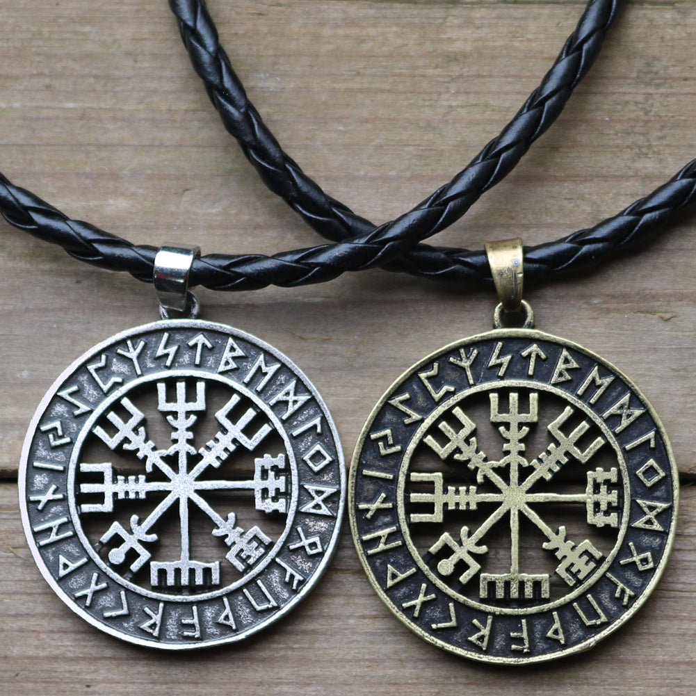 Viking Compass Odin Logo Necklace - Nordic Runavon Metal Pendant