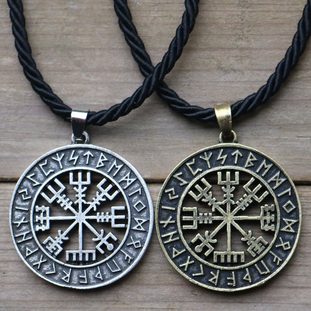 Viking Compass Odin Logo Necklace - Nordic Runavon Metal Pendant