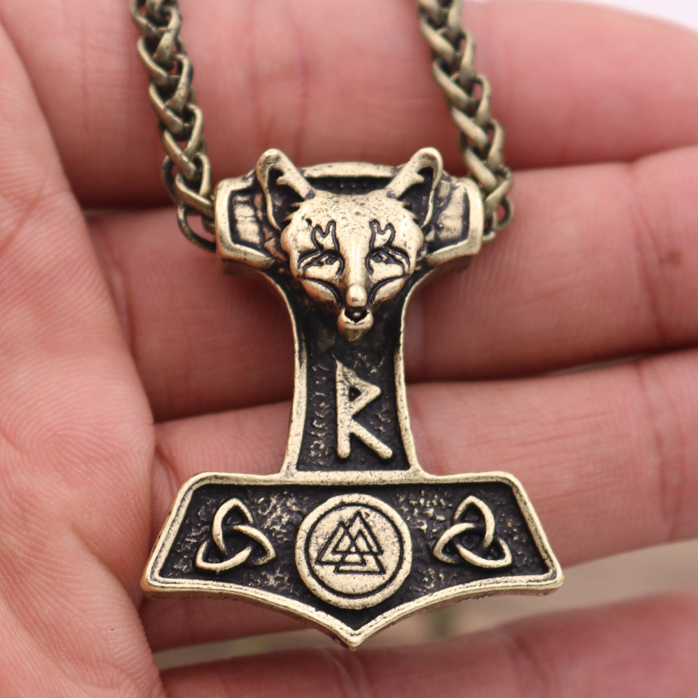 Viking Thor's Hammer Necklace with Norse Symbols - Men's Metal Amulet