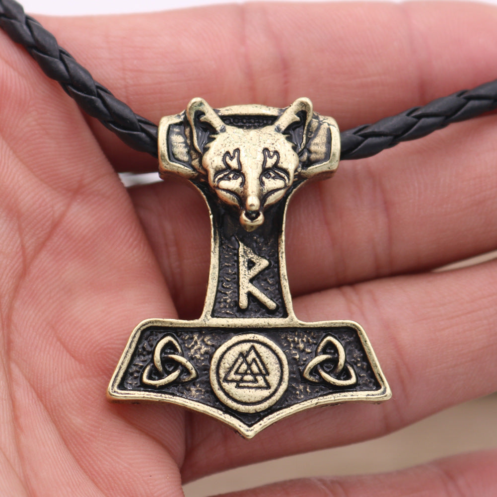 Viking Thor's Hammer Necklace with Norse Symbols - Men's Metal Amulet