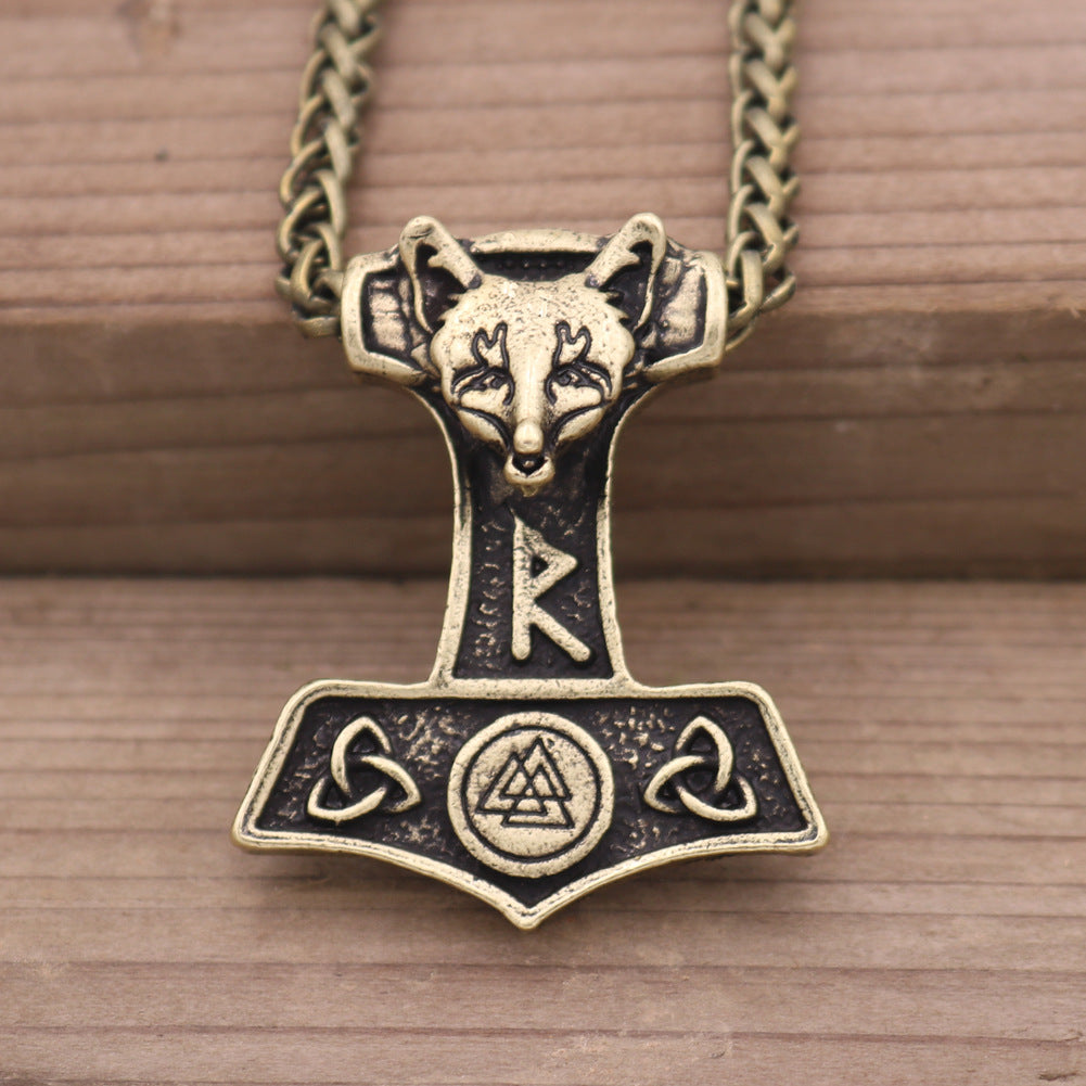 Viking Thor's Hammer Necklace with Norse Symbols - Men's Metal Amulet