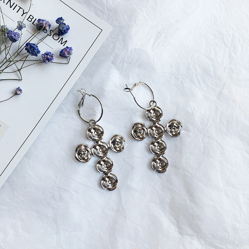 Retro Rose Alloy Earrings with European and American Flair for Women